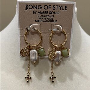 Song of Style Gold and Cream Earrings with Green Accents